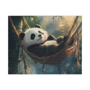 Panda in Hammock Puzzle – Relaxed Panda Amid Sunlit Bamboo Forest | Heartwarming Gift for Nature & Animal Lovers